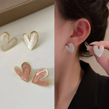 DAIIIBABYYY  -  Charm Pink Enamel Love Heart Stud Earrings for Women 2023 New Trendy White Oil Drips Dangle Earring Korea Jewelry Accessories
